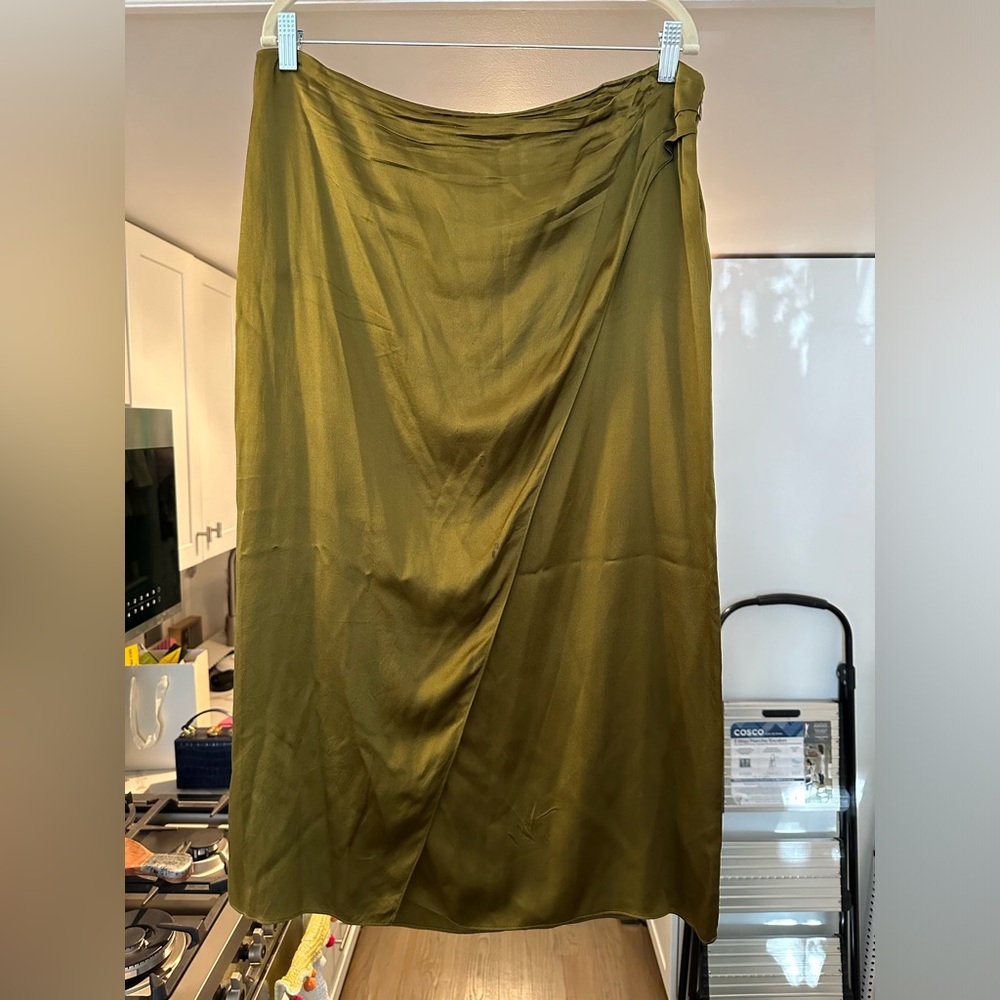 Vince 100% silk draped midi skirt